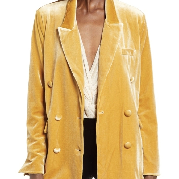 Blank NYC Jackets & Blazers - Blank NYC Mustard Yellow Women's Velvet Double-Breasted Jacket Sz M
